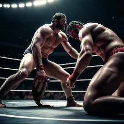 Wrestlers in middle of a match