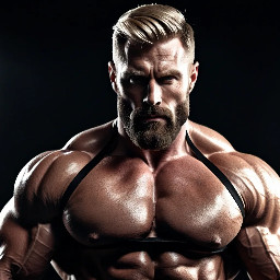 Very handsome blond young bearded bodybuilder man wearing a black jockstrap.